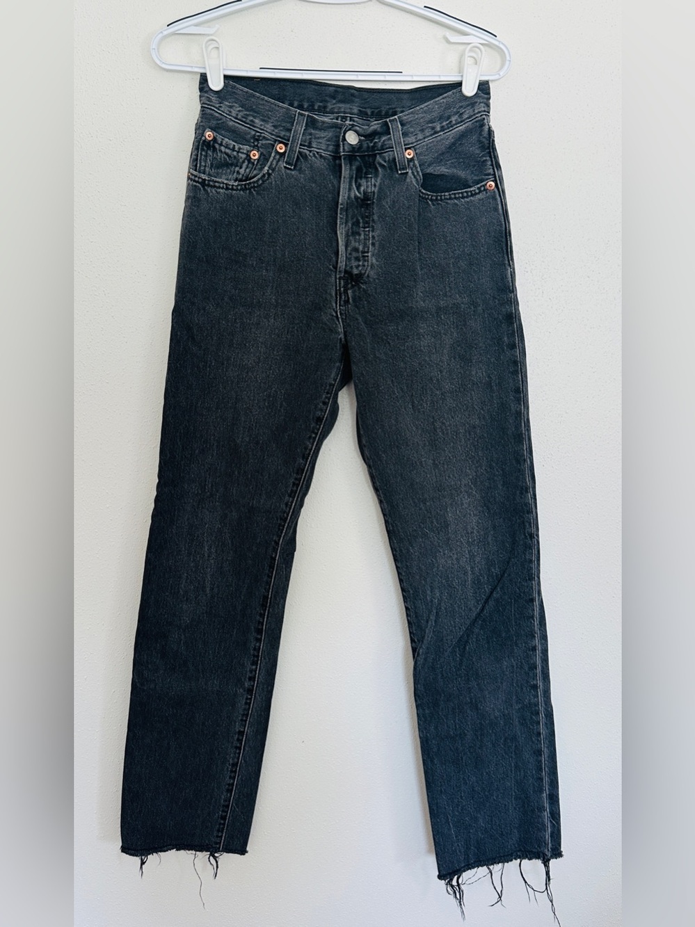 Levi's 501 Original Fit Washed Black Straight Leg Raw Hem Jeans W25 L30